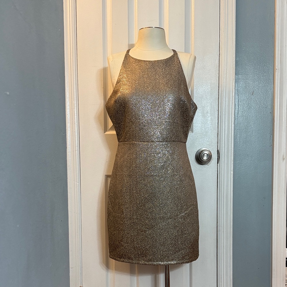 She + Sky Metallic Gold Mini Dress